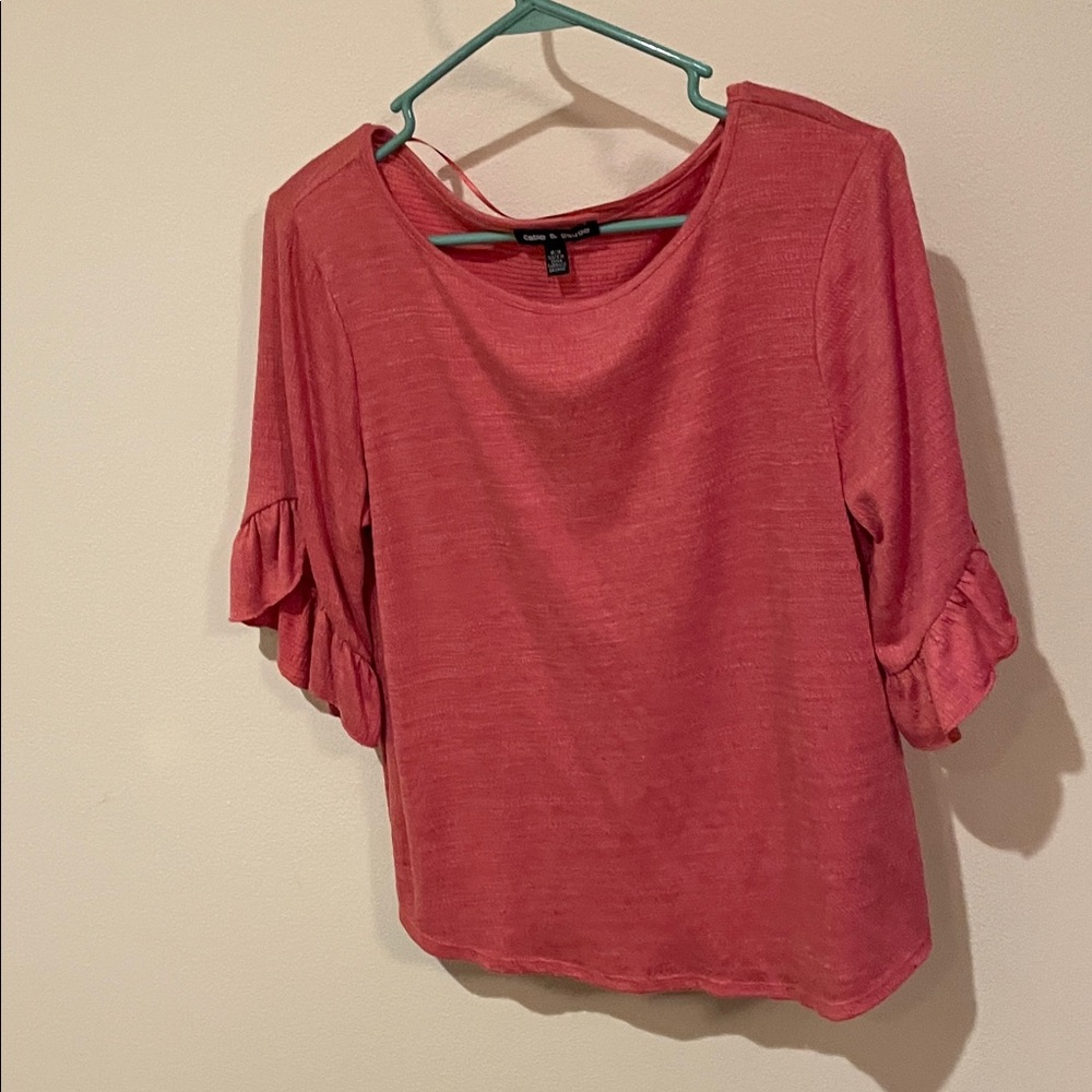 Cable & Gauge Coral Blouse with Ruffle Sleeves